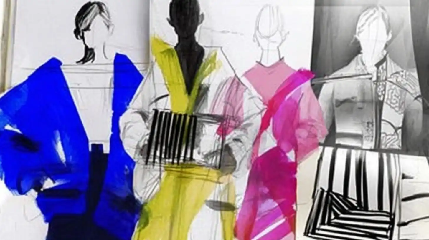 Bozzetti di moda con studio di silhouette e palette colori utilizzati nell’analisi delle tendenze moda e nel processo di progettazione Ready-to-Wear.